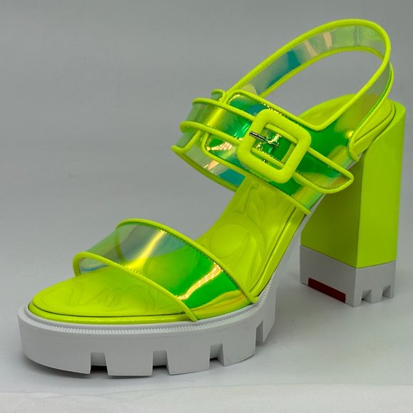 Christian Louboutin LOUBI DUNISS LUG 100 PVC Patent Platform Heels Sandals - Picture 6 of 16